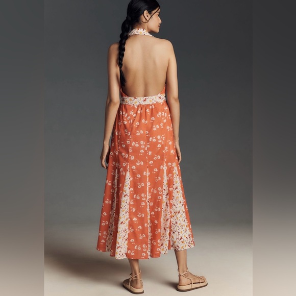 ANTHROPOLOGIE Maeve Halter Open Back Godet Midi Dress - Picture 3 of 12